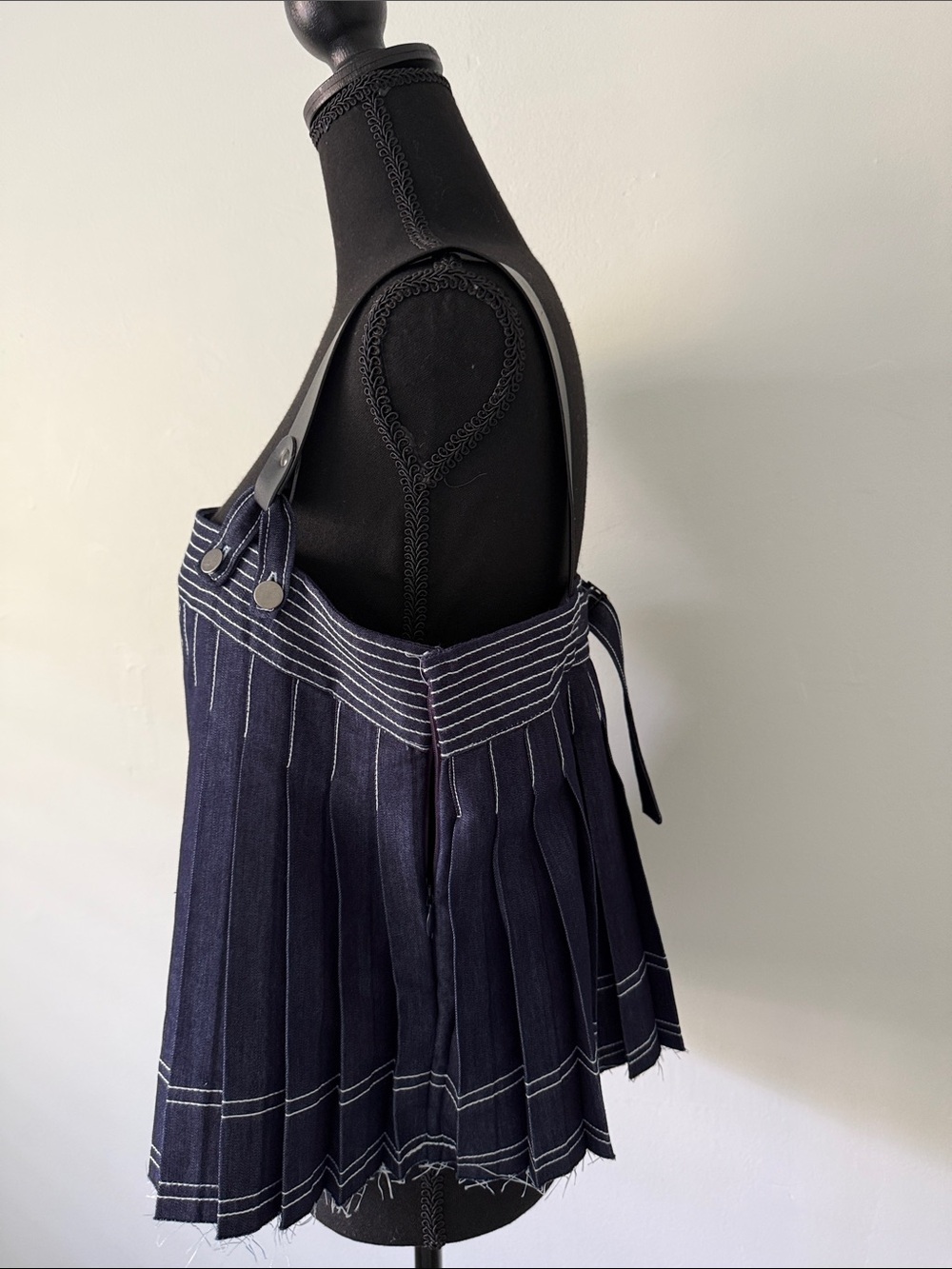 Pilcro Navy Pleated Camisole with White Topstitching and Black Straps - Picture 2 of 7